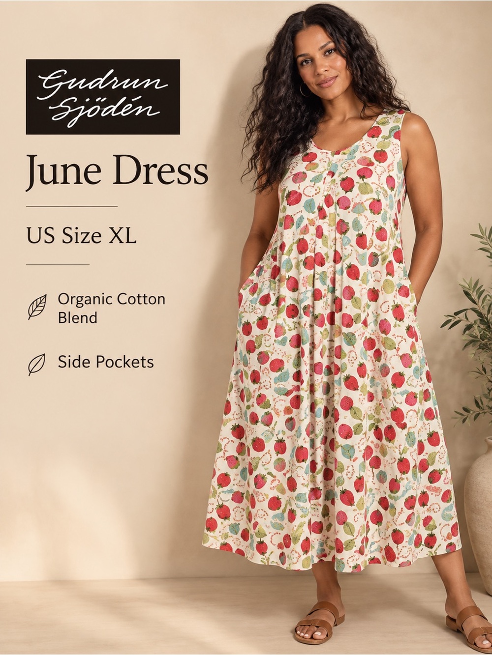 Gudrun Sjödén June Strawberry Print Organic Cotton Modal Dress XL